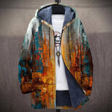 Éveline - Manteau à capuche à peinture abstraite orange et bleu