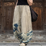 Colette – Pantalon large beige à motif graphique