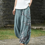 Carine – Pantalon large à motif de feuilles bleues