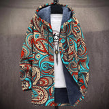 Anne - Manteau à capuche à motif cachemire turquoise