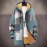 Marceline - Manteau à capuche à blocs bleu-gris et moutarde