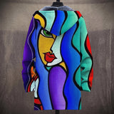 Rosalie - Manteau à capuche à visage cubiste bleu et rouge