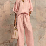 Aline - Ensemble de deux pièces : Chemise de style décontracté et pantalon à jambe large