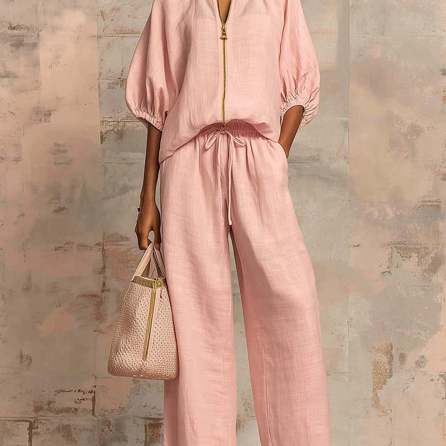 Aline - Ensemble de deux pièces : Chemise de style décontracté et pantalon à jambe large