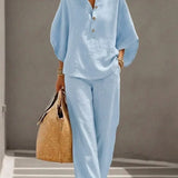 Marielle - Ensemble en lin avec manches chauve-souris et pantalon large