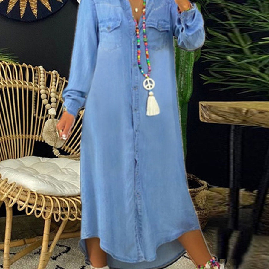 Helena - Robe Chemise en Denim Décontractée Élégante