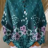 Yolande - Pull turquoise à fleurs