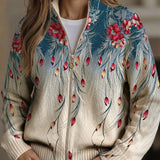 Gabrielle - Cardigan zippé à plumes de paon en dégradé